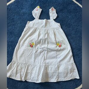 Girls White Polka Dot Sundress with Floral Appliqué